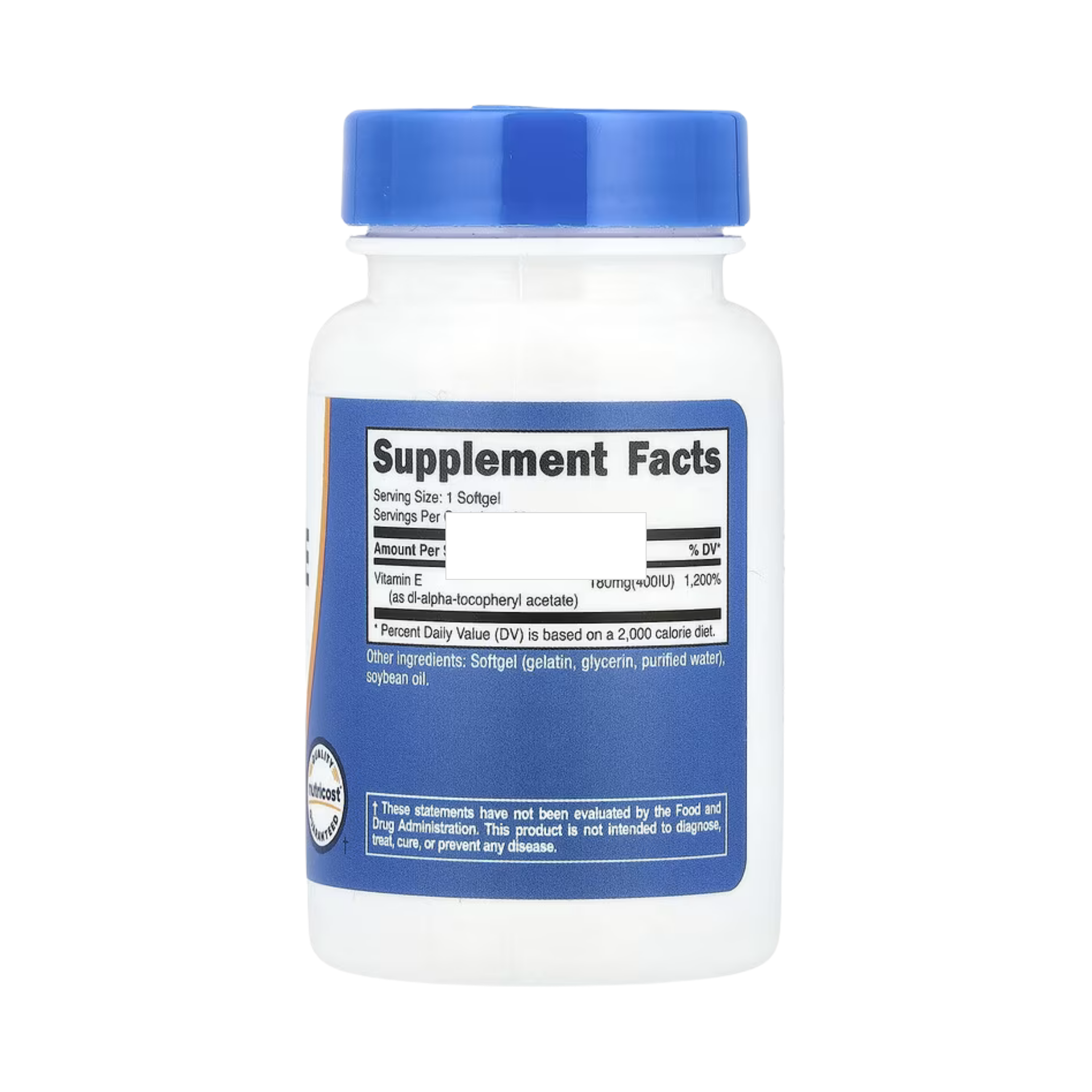 Nutricost, Vitamin E, 180 mg (400 IU), 30 Softgels back packaging view