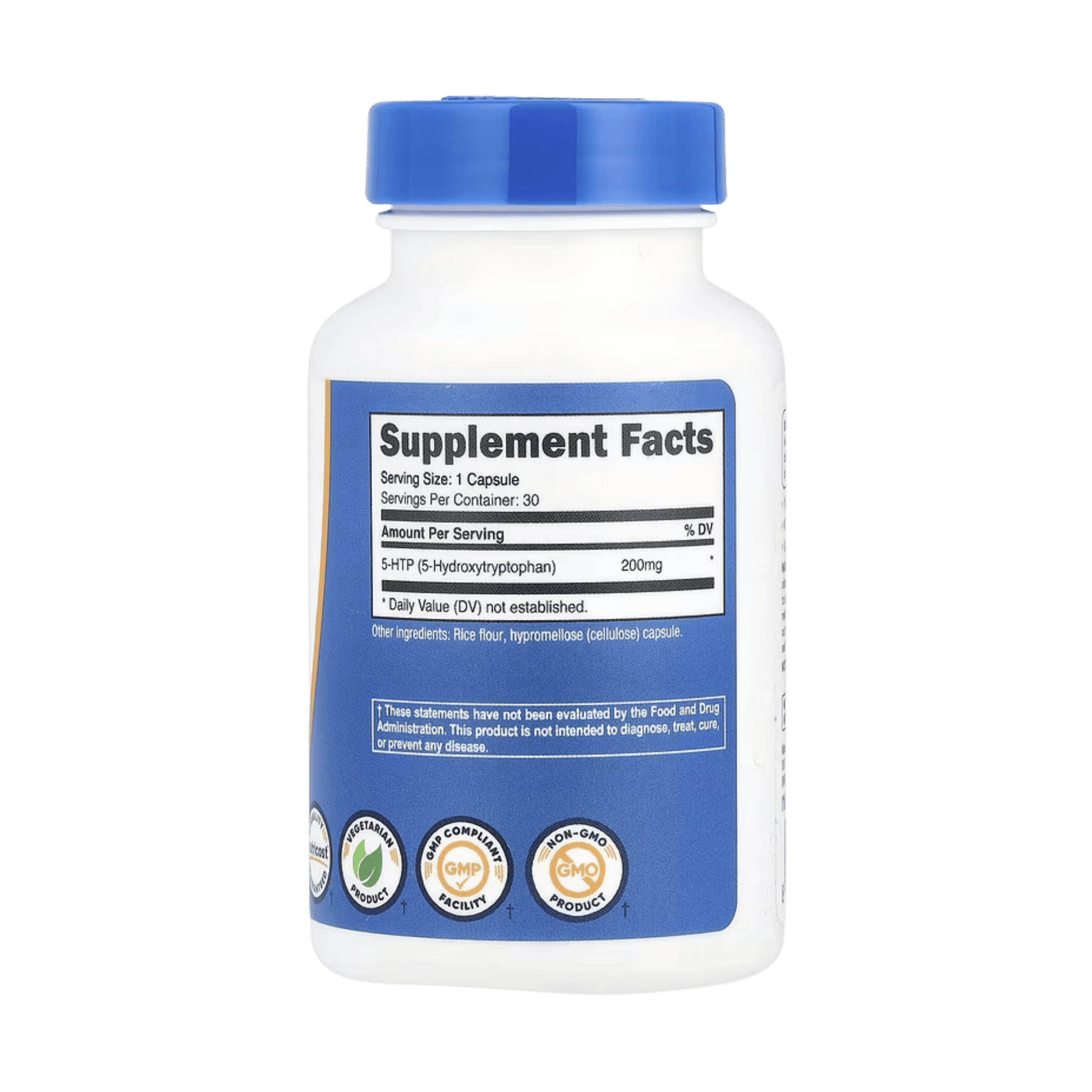 Nutricost, 5-HTP, 200 mg, 30 Capsules back packaging view