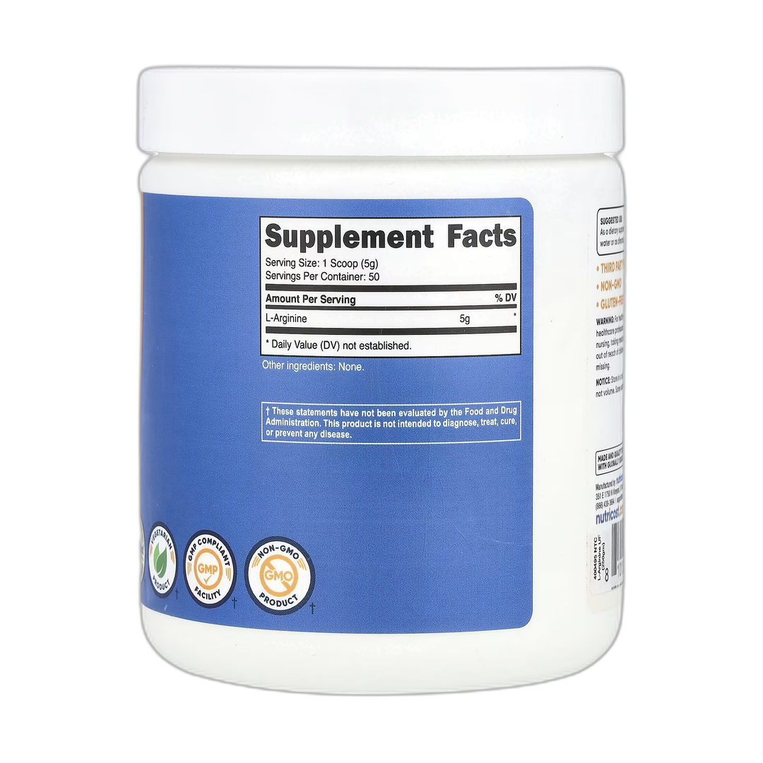 Nutricost, L-Arginine, Unflavored, 8.9 oz, 250 g back packaging view