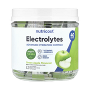 Nutricost, Electrolytes, Advanced Hydration Complex, Green Apple , 40 Stick Packs, 0.1 oz, (4 g) Each front packaging view
