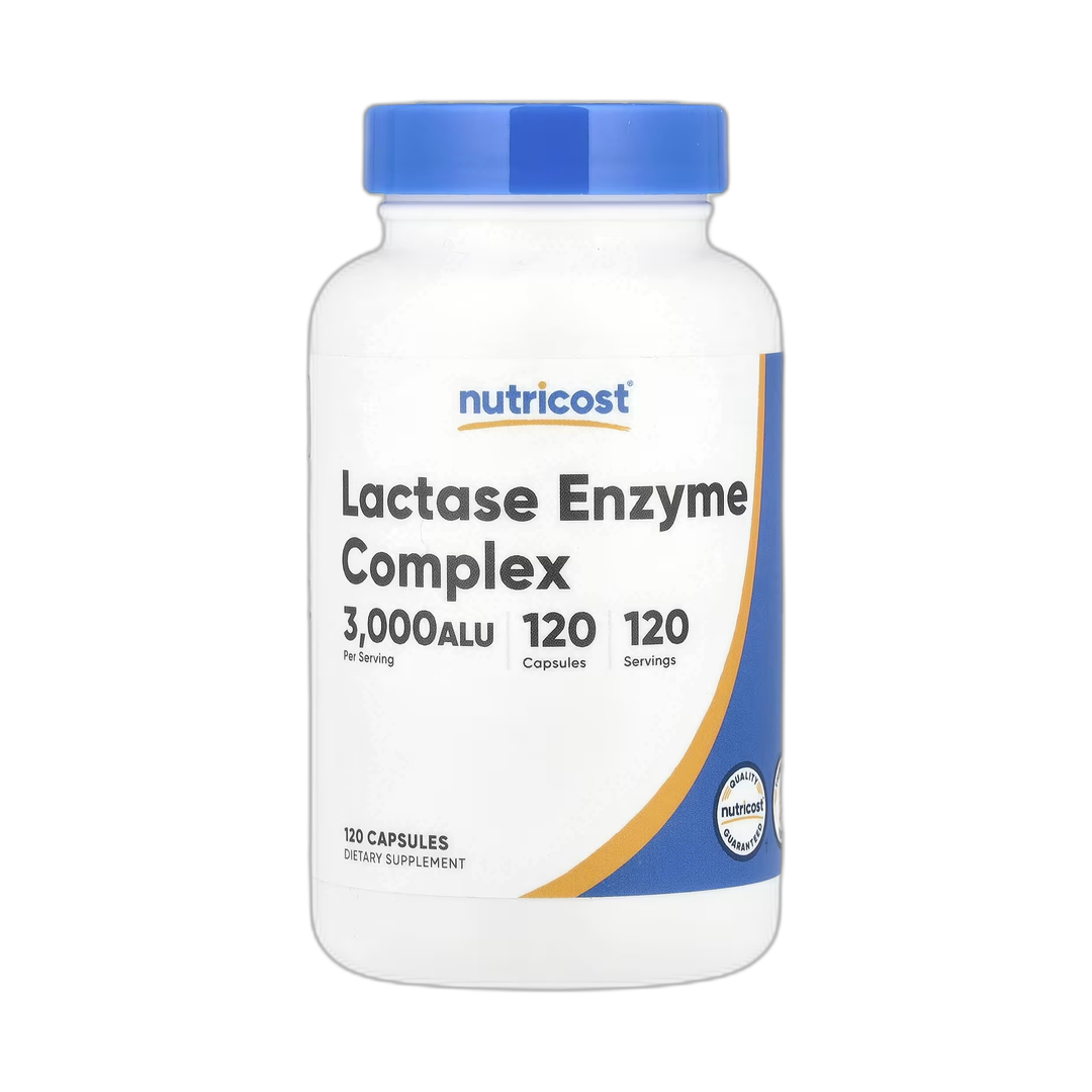Nutricost, Lactase Enzyme Complex, 3,000 ALU, 120 Capsules front packaging view