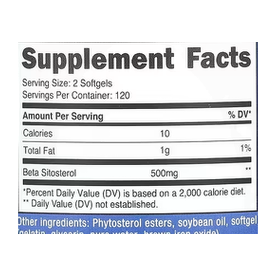Nutricost, Beta Sitosterol, 240 Softgels supplement facts label showing ingredients, vitamins, minerals, and serving information