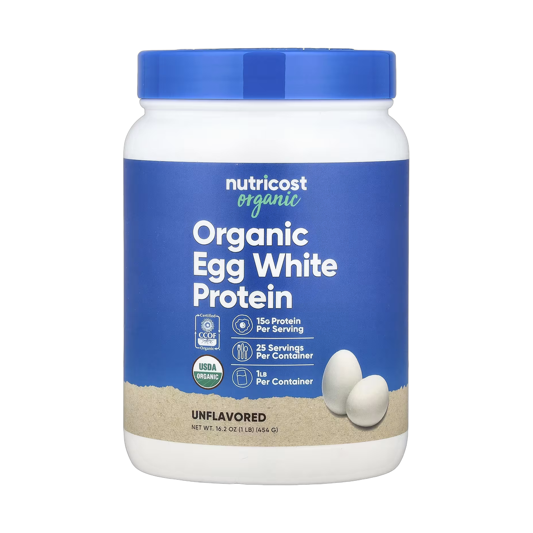 Nutricost, Organic Egg White Protein, Unflavored, 1 lb, 454 g front packaging view