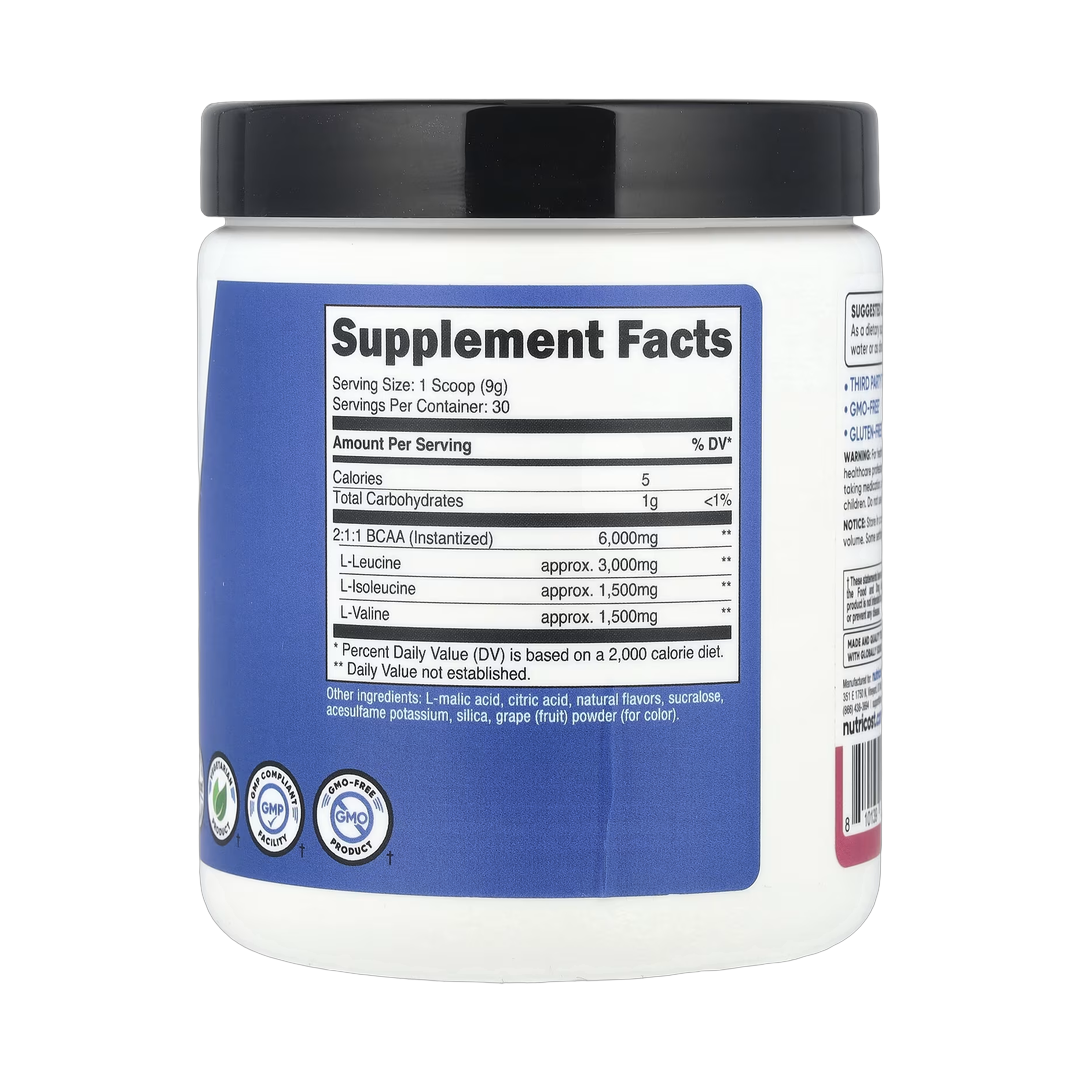 Nutricost, Performance, BCAA, Pomegranate Guava , 9.8 oz, 273 g back packaging view