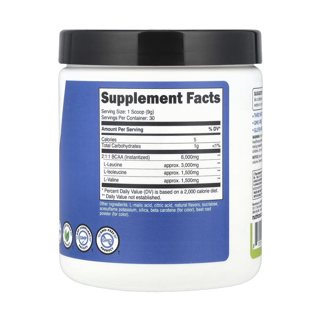 Nutricost, Performance, BCAA, Peach Pear, 9.6 oz, 270 g back packaging view