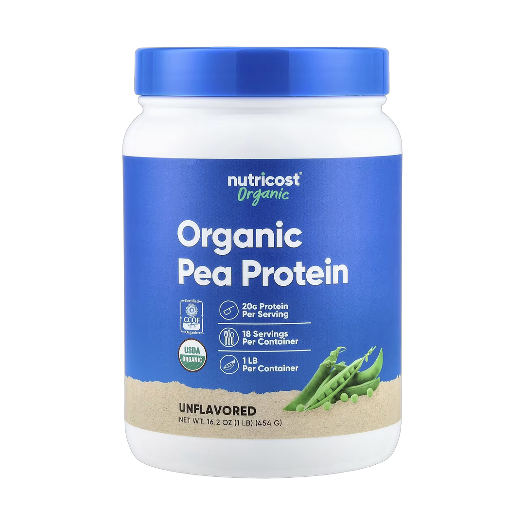Nutricost, Organic Pea Protein, Unflavored, 1 lb, 454 g front packaging view