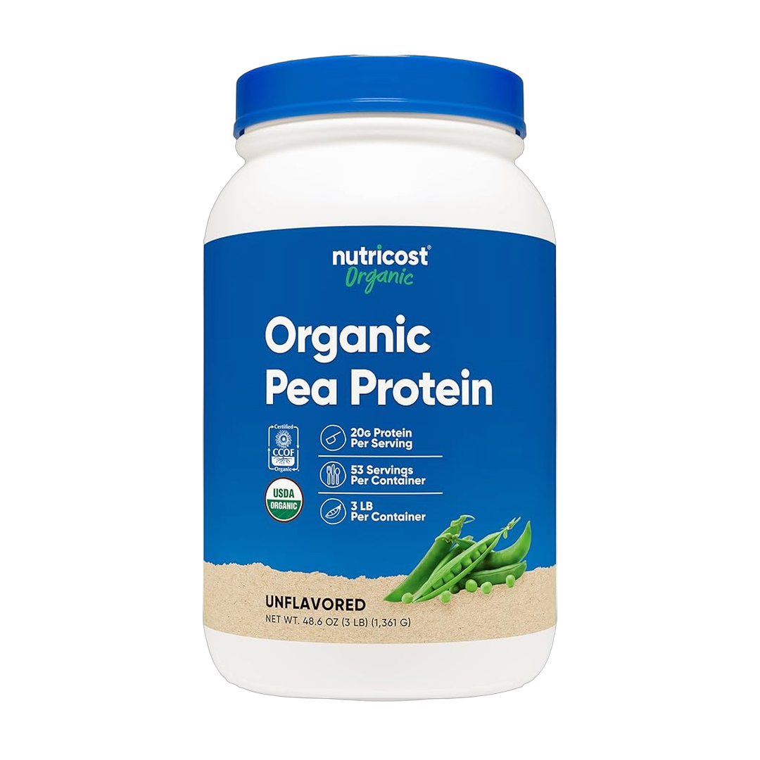 Nutricost, Organic, Pea Protein, Unflavored, 3 lb, 1,361 g front packaging view