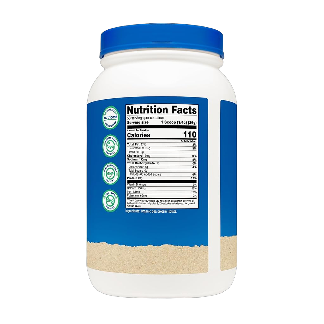 Nutricost, Organic, Pea Protein, Unflavored, 3 lb, 1,361 g back packaging view