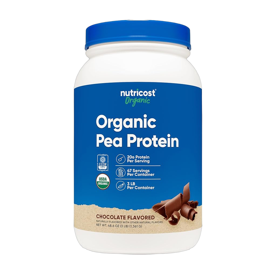 Nutricost, Organic, Pea Protein, Chocolate, 3 lb, 1,361 g front packaging view