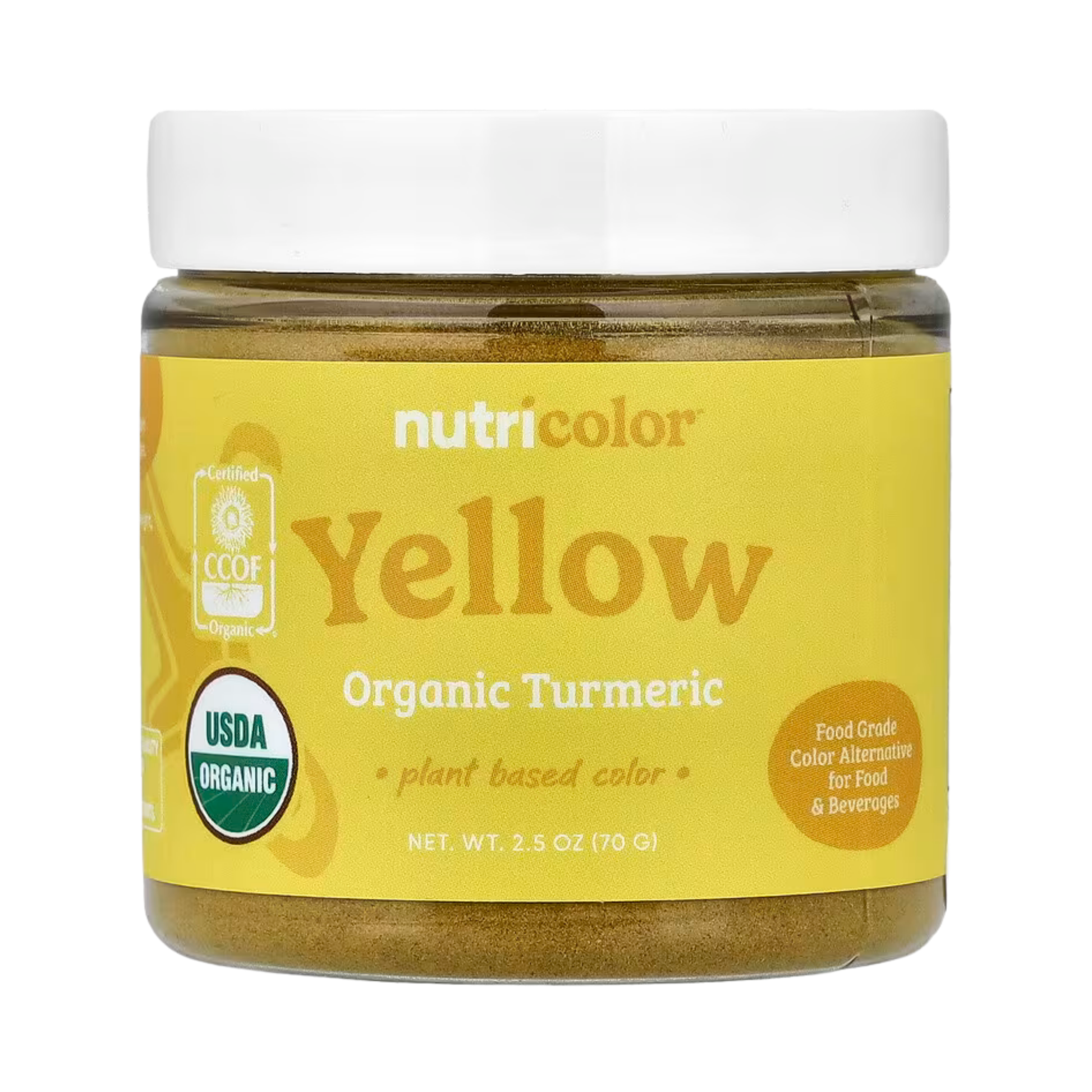 Nutricost, Nutricolor, Yellow Organic Turmeric, 2.5 oz, 70 g front packaging view