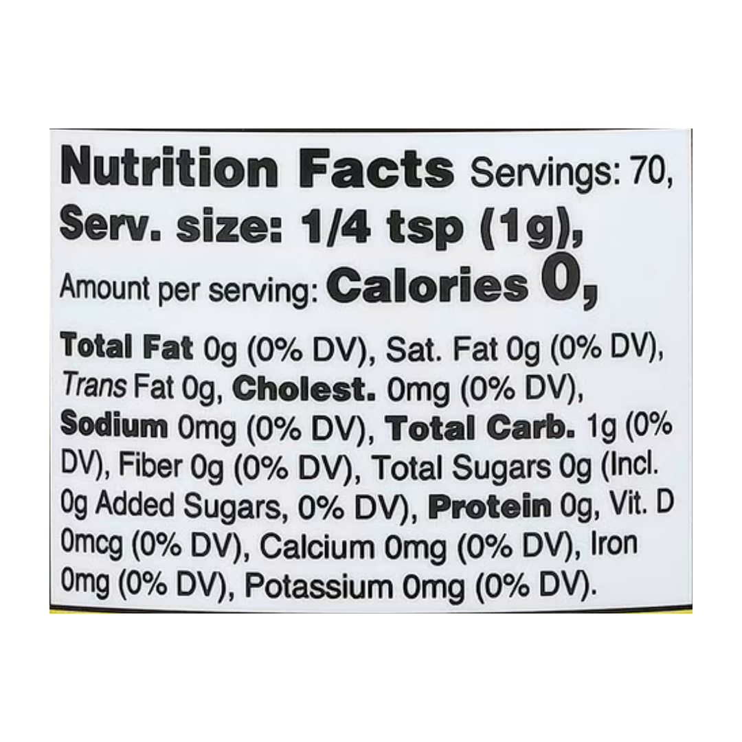 Nutricost, Nutricolor, Yellow Organic Turmeric, 2.5 oz, 70 g supplement facts label showing ingredients, vitamins, minerals, and serving information