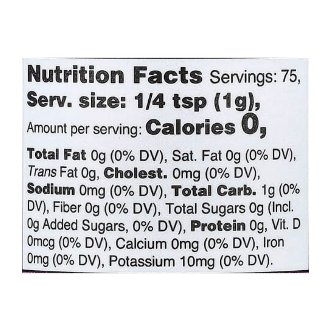 Nutricost, Nutricolor, Purple Sweet Potato, 2.7 oz, 75 g supplement facts label showing ingredients, vitamins, minerals, and serving information
