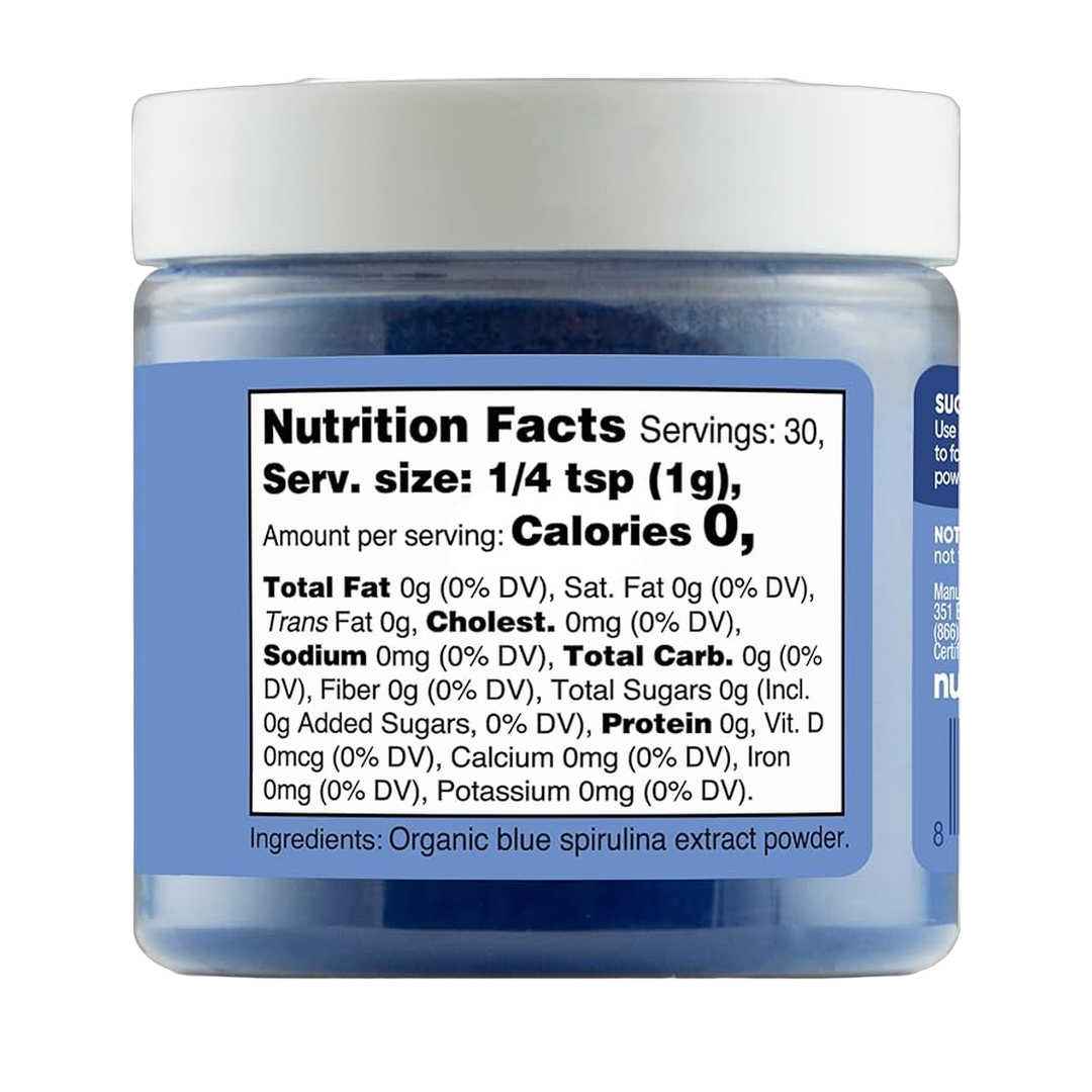 Nutricost, Organic Blue Spirulina, Plant Based Color, 1.1 oz packaging side view