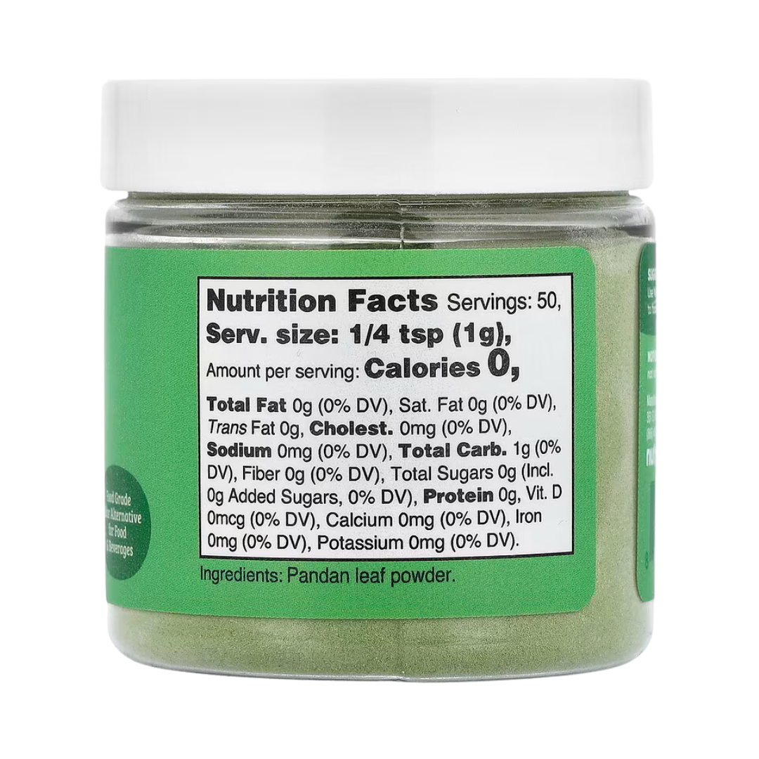 Nutricost, Nutricolor, Green Pandan Leaf, 1.8 oz, 50 g back packaging view