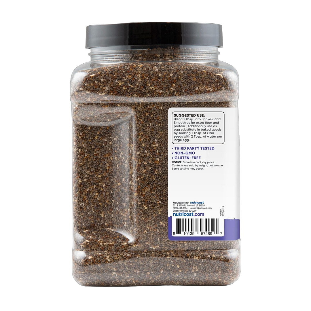 Nutricost Pantry Organic Chia Seed, 907 g packaging side view
