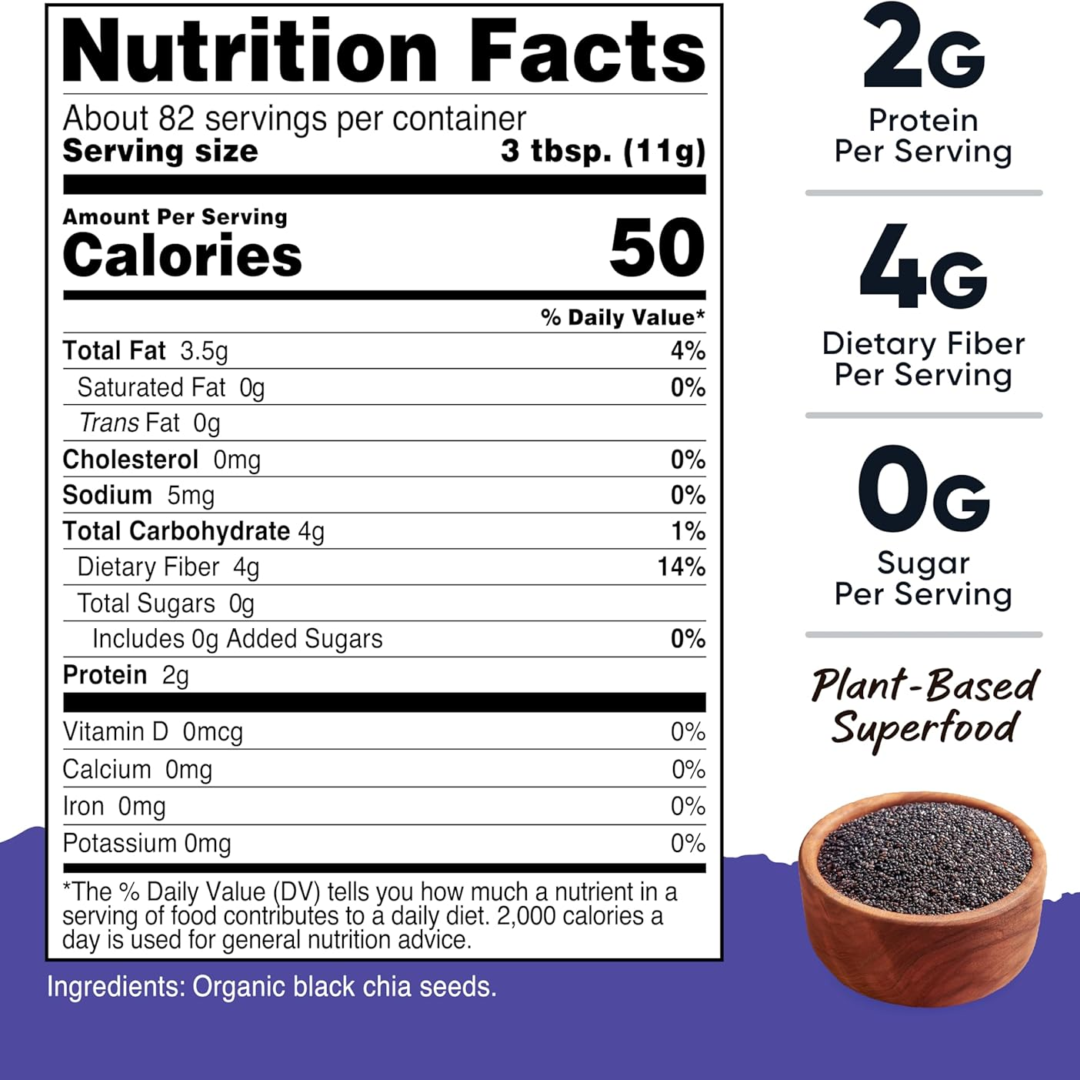 Nutricost Pantry Organic Chia Seed, 907 g packaging side view