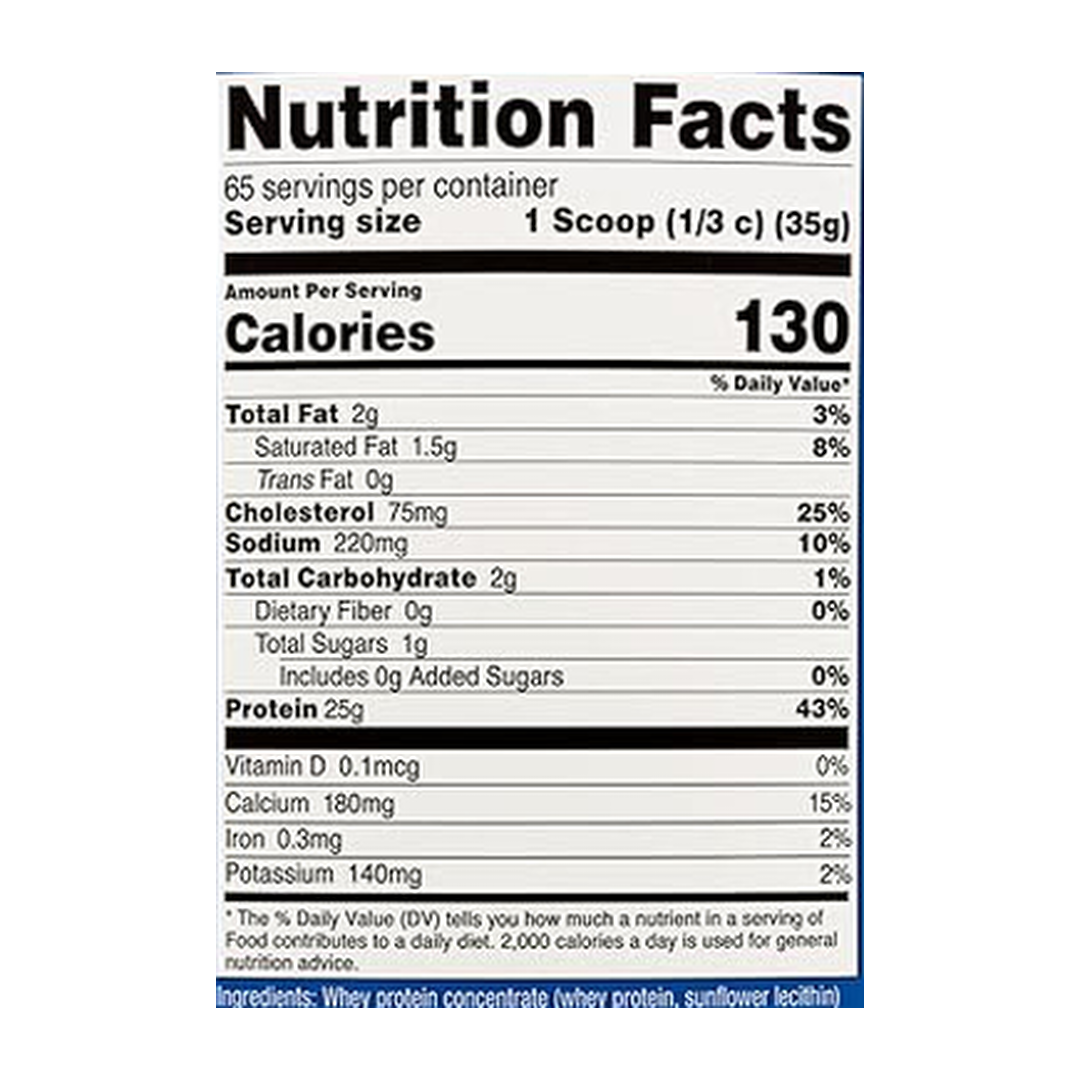 Nutricost, Whey Protein Concentrate, Pineapple, 5 lb, 2,268 g supplement facts label showing ingredients, vitamins, minerals, and serving information