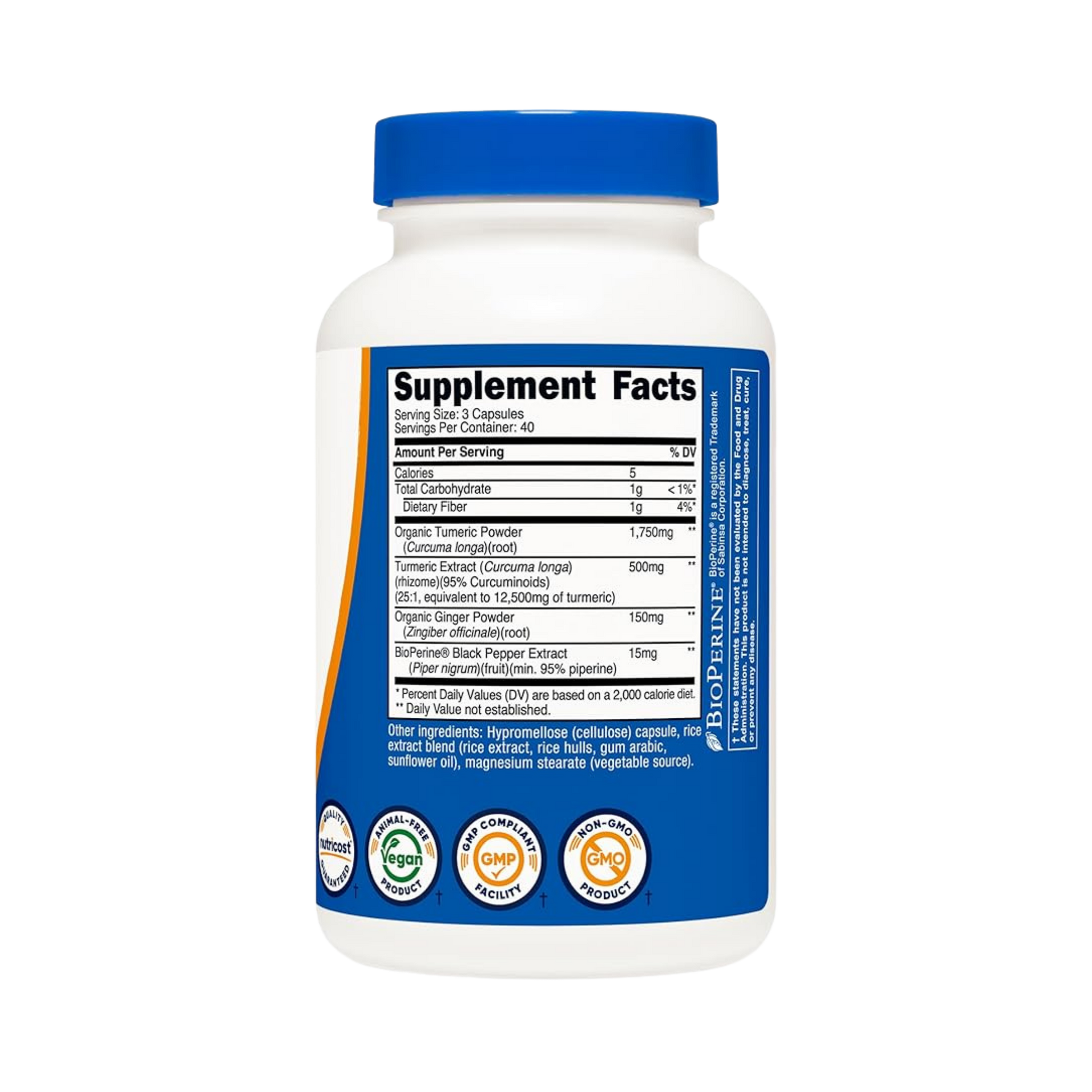 Nutricost, Turmeric + Ginger, 120 Capsules back packaging view