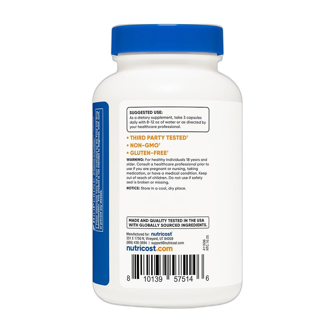 Nutricost, Turmeric + Ginger, 120 Capsules packaging side view
