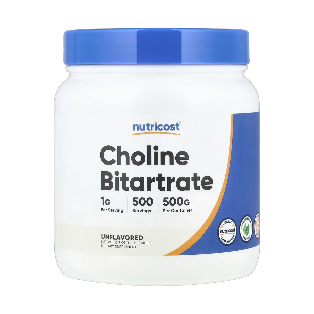 Nutricost, Choline Bitartrate, Unflavored, 17.9 oz, 500 g front packaging view