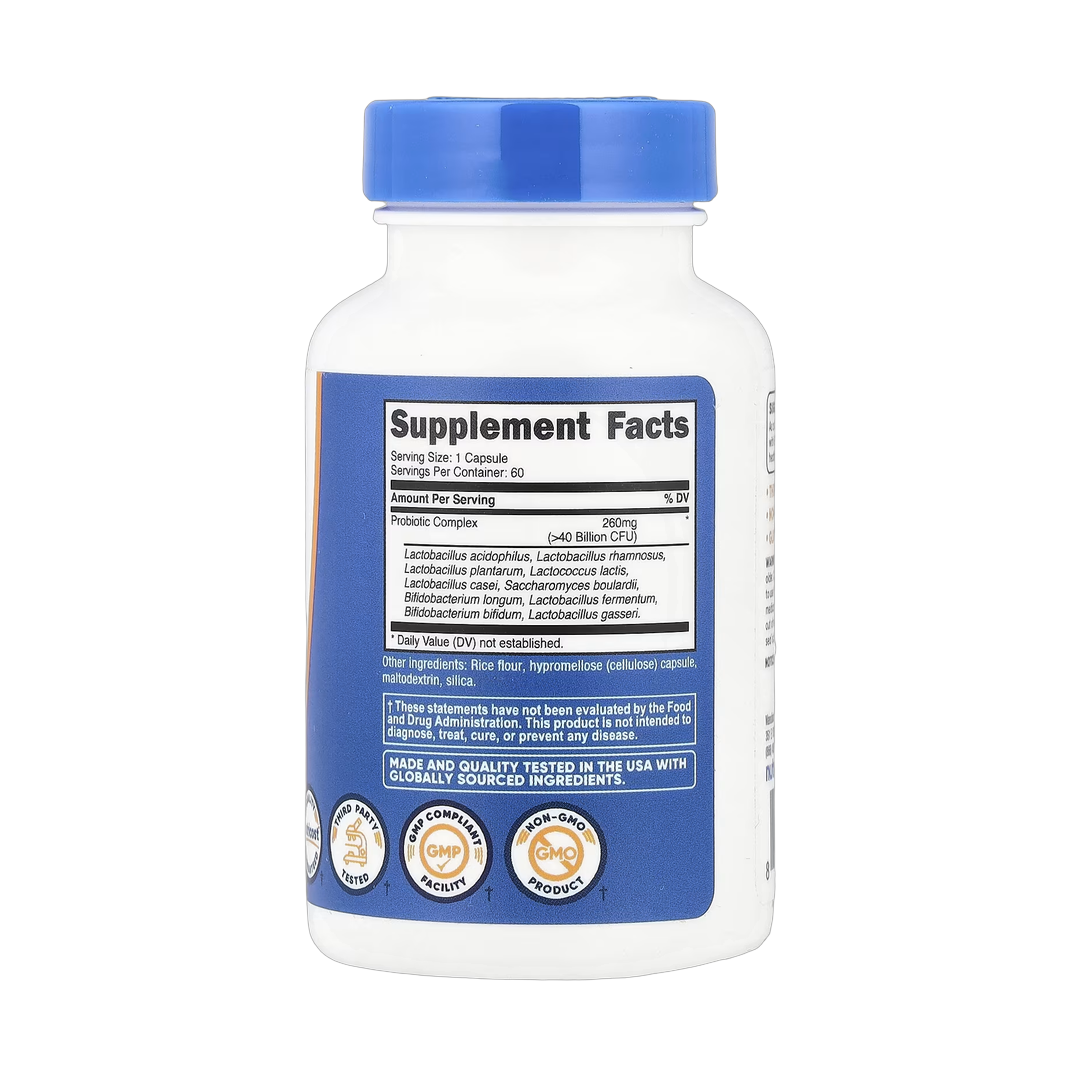 Nutricost, Probiotic Complex, >40 Billion CFU, 60 Capsules back packaging view
