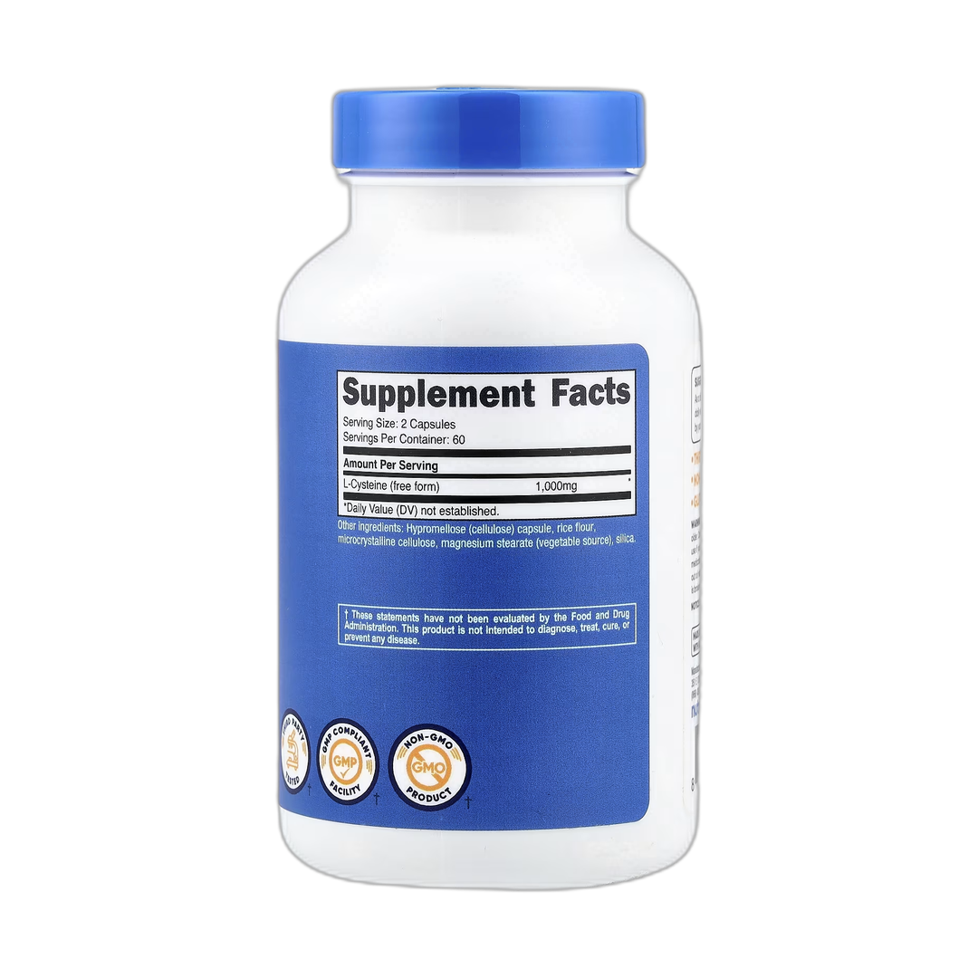 Nutricost, L-Cysteine, 120 Capsules back packaging view