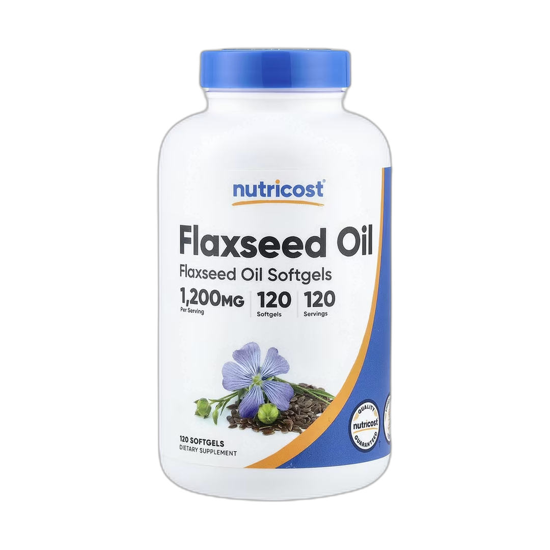 Nutricost, Flaxseed Oil, 1,200 mg, 120 Softgels front packaging view