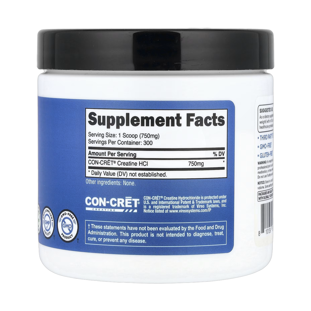 Nutricost, Creatine HCl, Unflavored, 8 oz, 225 g back packaging view