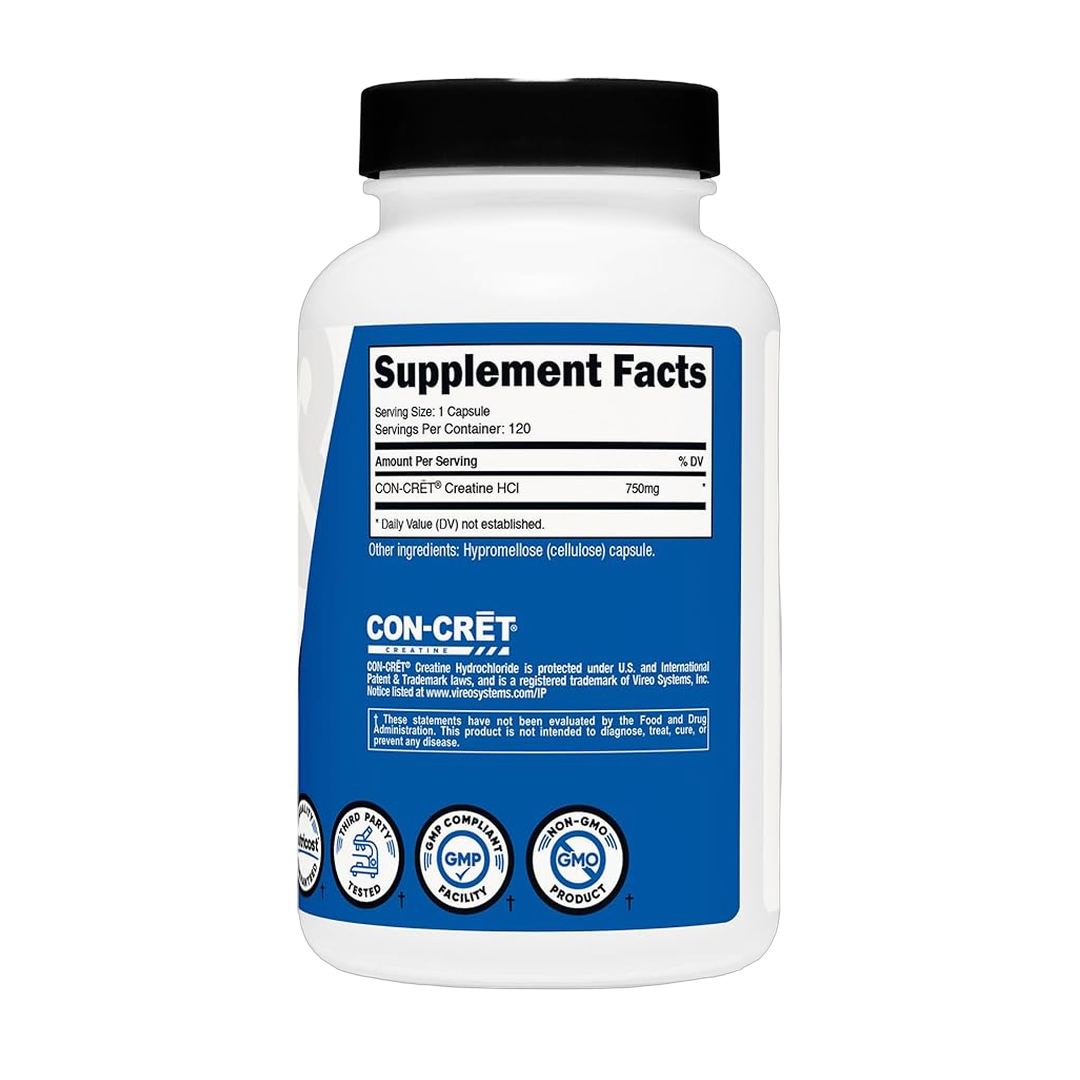 Nutricost, Creatine HCl, 120 Capsules back packaging view