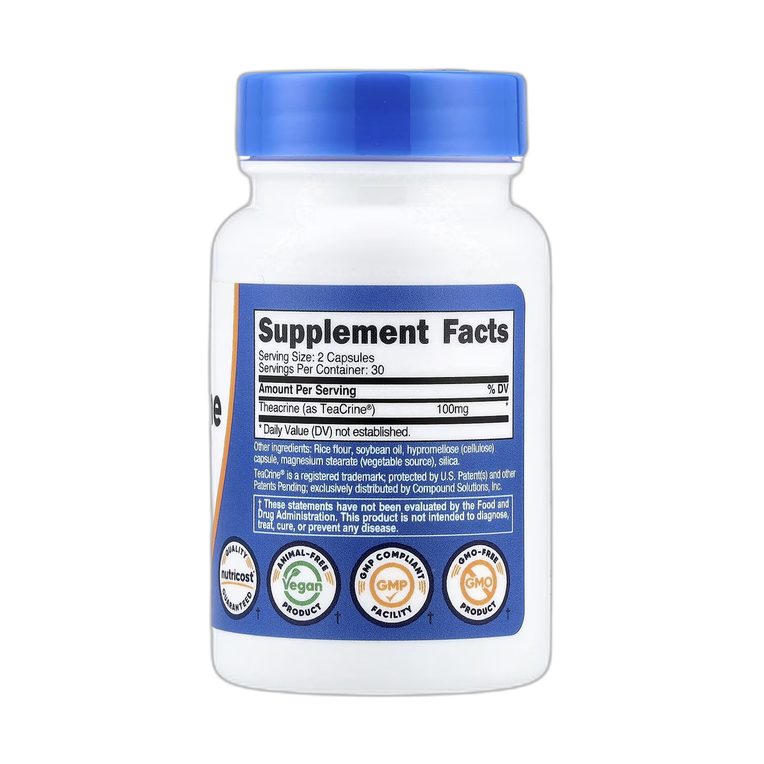 Nutricost, Theacrine as Teacrine, 60 Capsules back packaging view