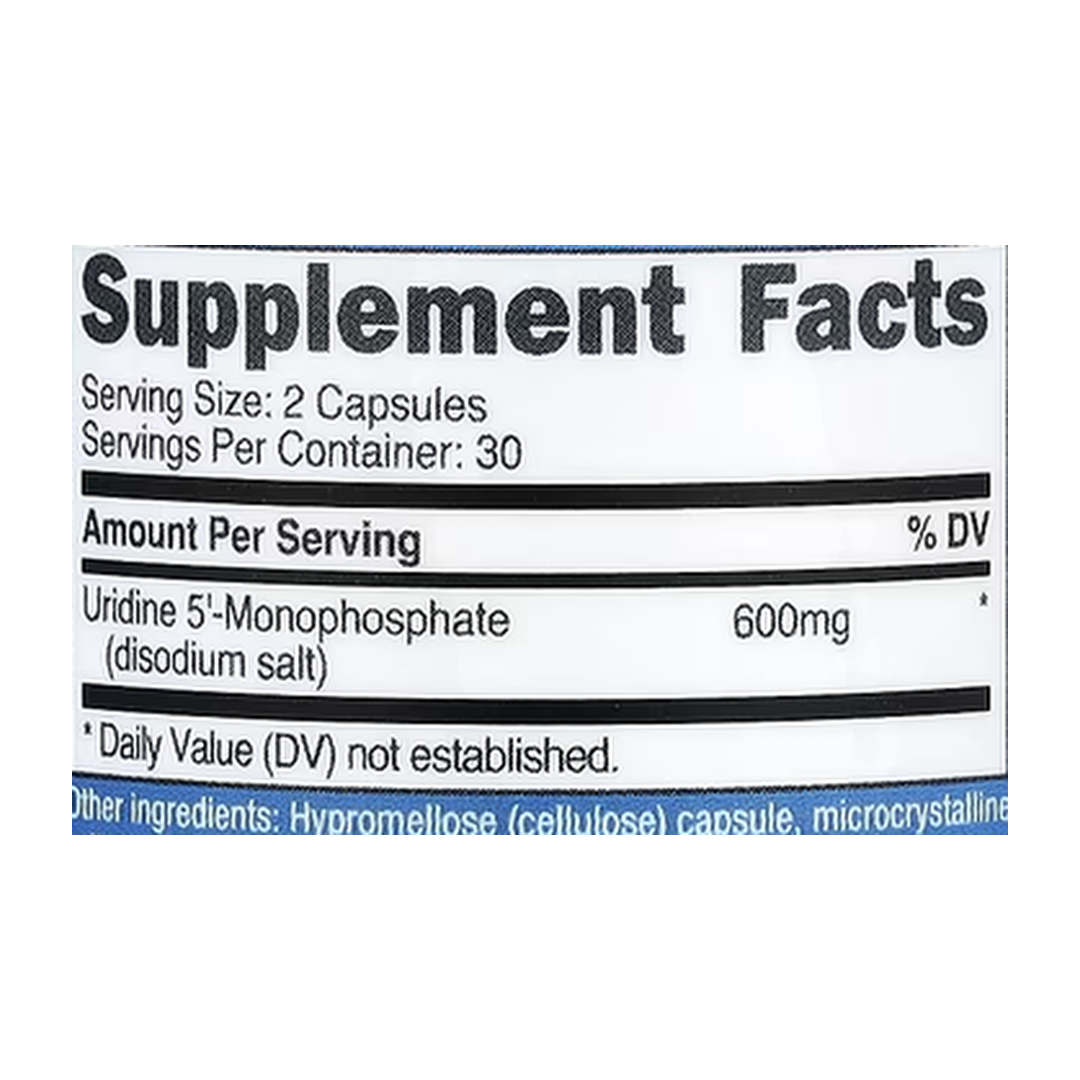 Nutricost, Uridine, 60 Capsules supplement facts label showing ingredients, vitamins, minerals, and serving information