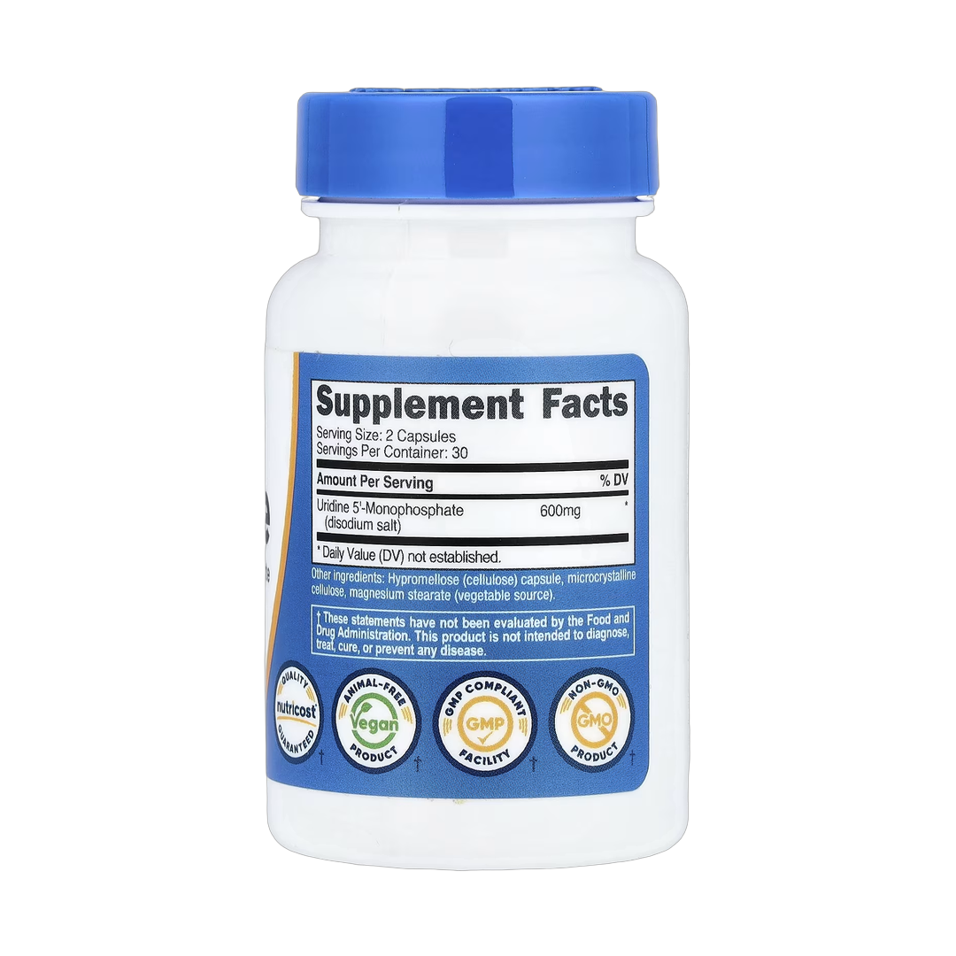 Nutricost, Uridine, 60 Capsules back packaging view