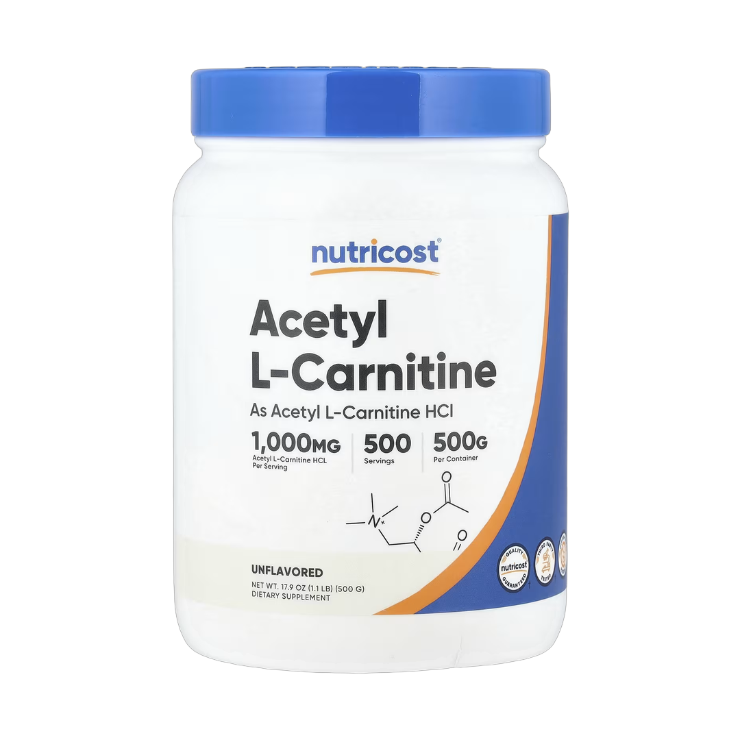 Nutricost, Acetyl L-Carnitine, Unflavored , 1.1 lb, 500 g front packaging view