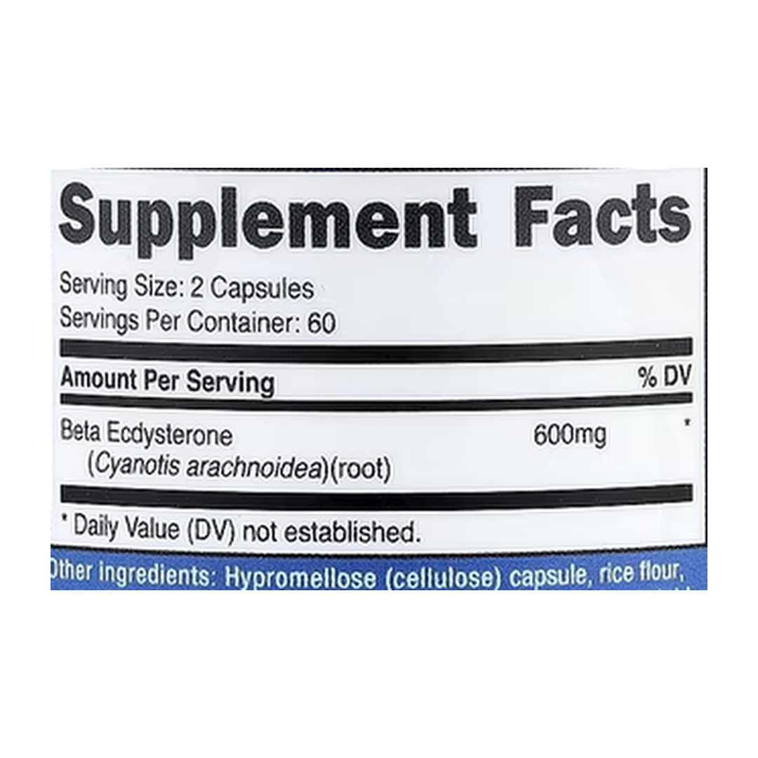 Nutricost, Beta Ecdysterone, 120 Capsules supplement facts label showing ingredients, vitamins, minerals, and serving information