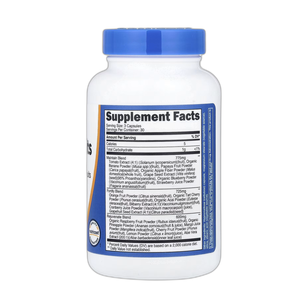 Nutricost, Daily Fruits, 90 Capsules back packaging view