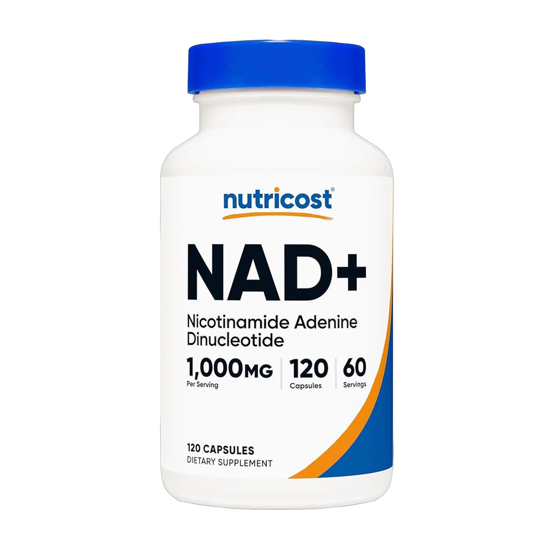 Nutricost, NAD+, Nicotinamide Adenine Dinucleotide, 1,000 mg, 120 Capsules front packaging view