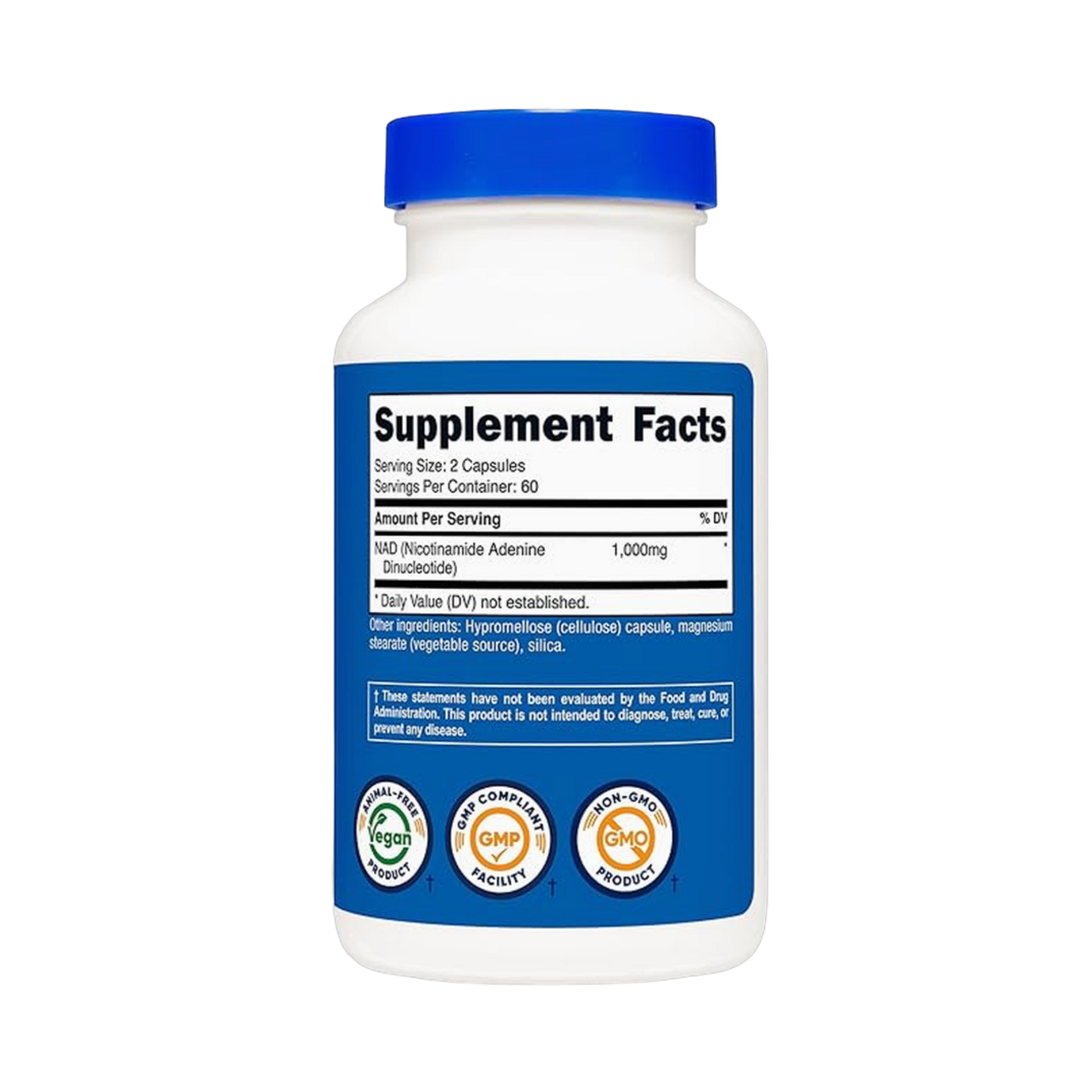 Nutricost, NAD+, Nicotinamide Adenine Dinucleotide, 1,000 mg, 120 Capsules back packaging view