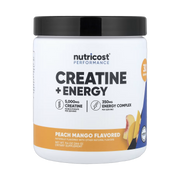 Nutricost, Performance, Creatine + Energy, Peach Mango, 9.4 oz, 264 g front packaging view
