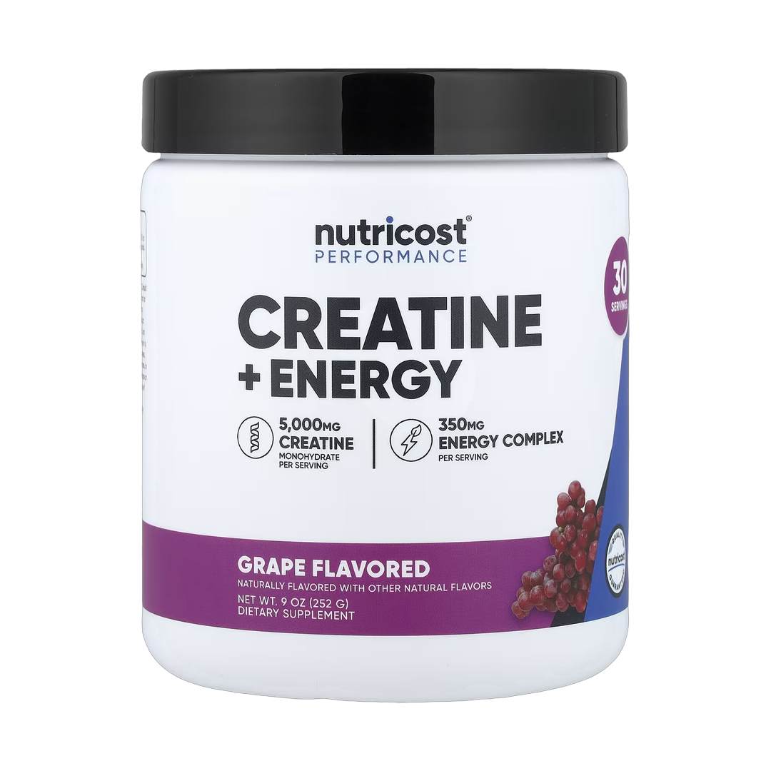 Nutricost, Performance, Creatine + Energy, Grape, 9 oz, 252 g front packaging view