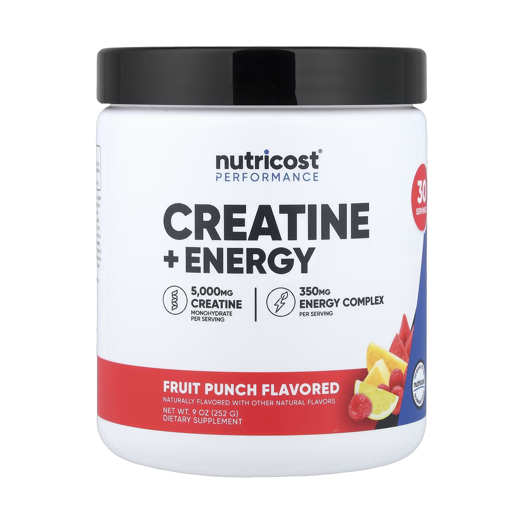 Nutricost, Performance, Creatine + Energy, Fruit Punch, 9 oz, 252 g front packaging view