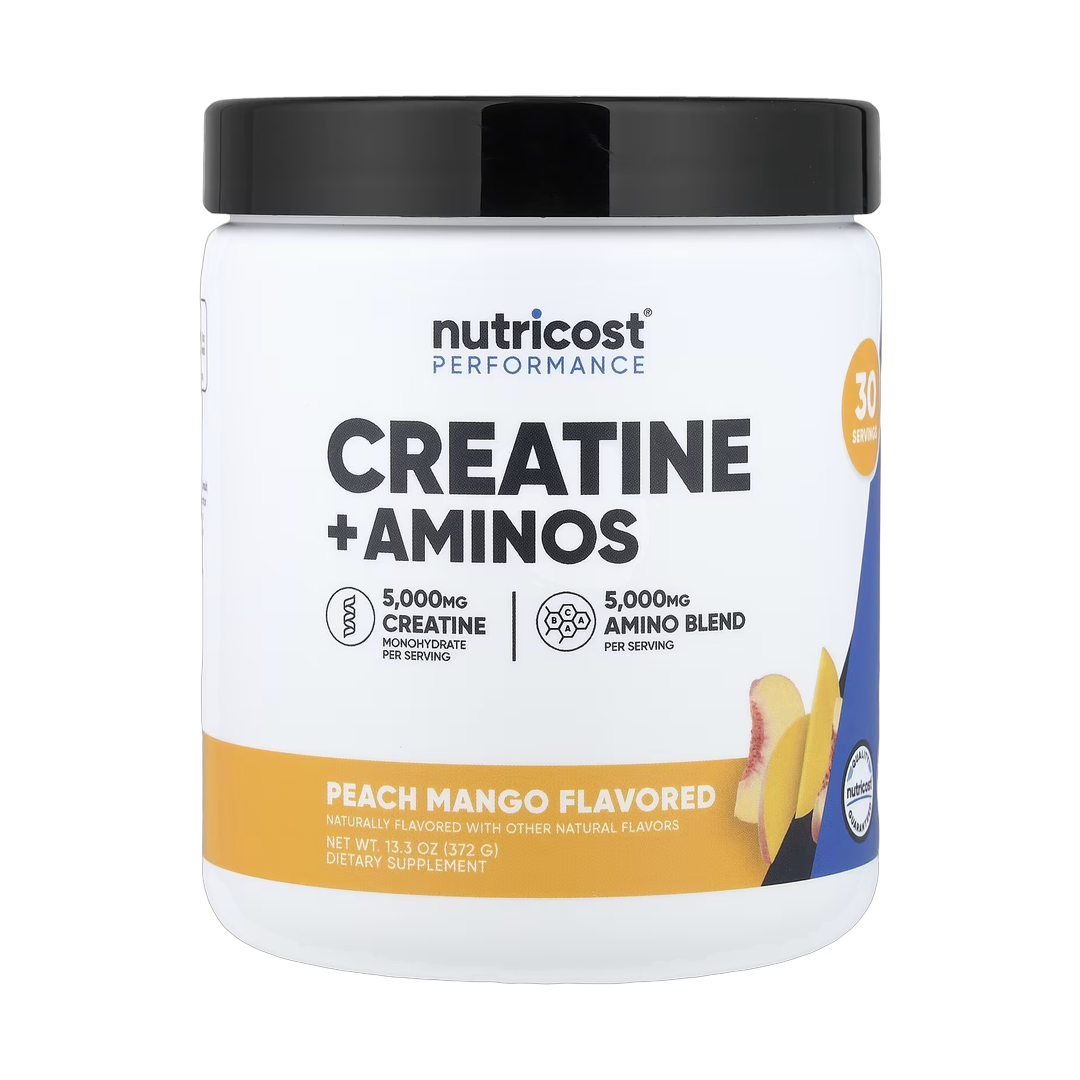 Nutricost, Performance, Creatine + Aminos, Peach Mango, 13.3 oz, 372 g front packaging view