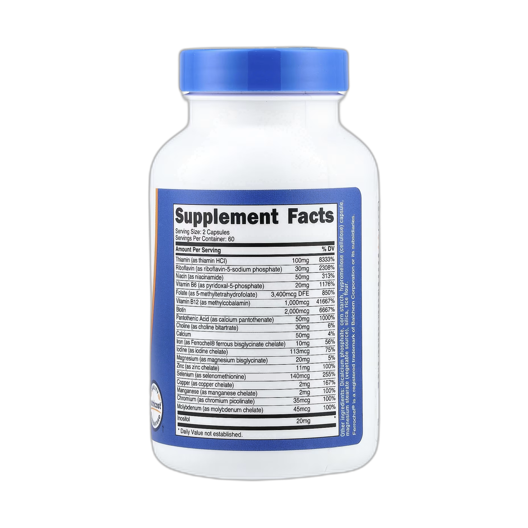 Nutricost, Methylated Vitamin B Complex, 120 Capsules back packaging view