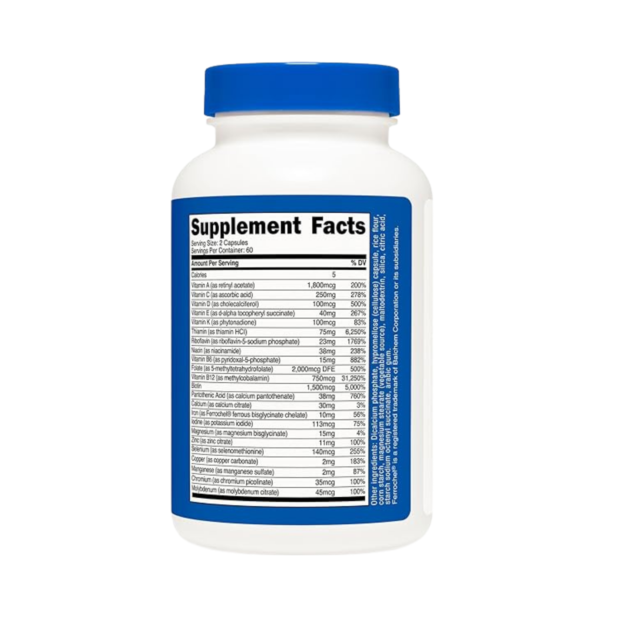 Nutricost Methylated Multivitamin 120 Capsules, 60 Servings back packaging view
