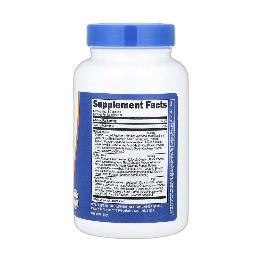 Nutricost, Daily Vegetables, 90 Capsules back packaging view