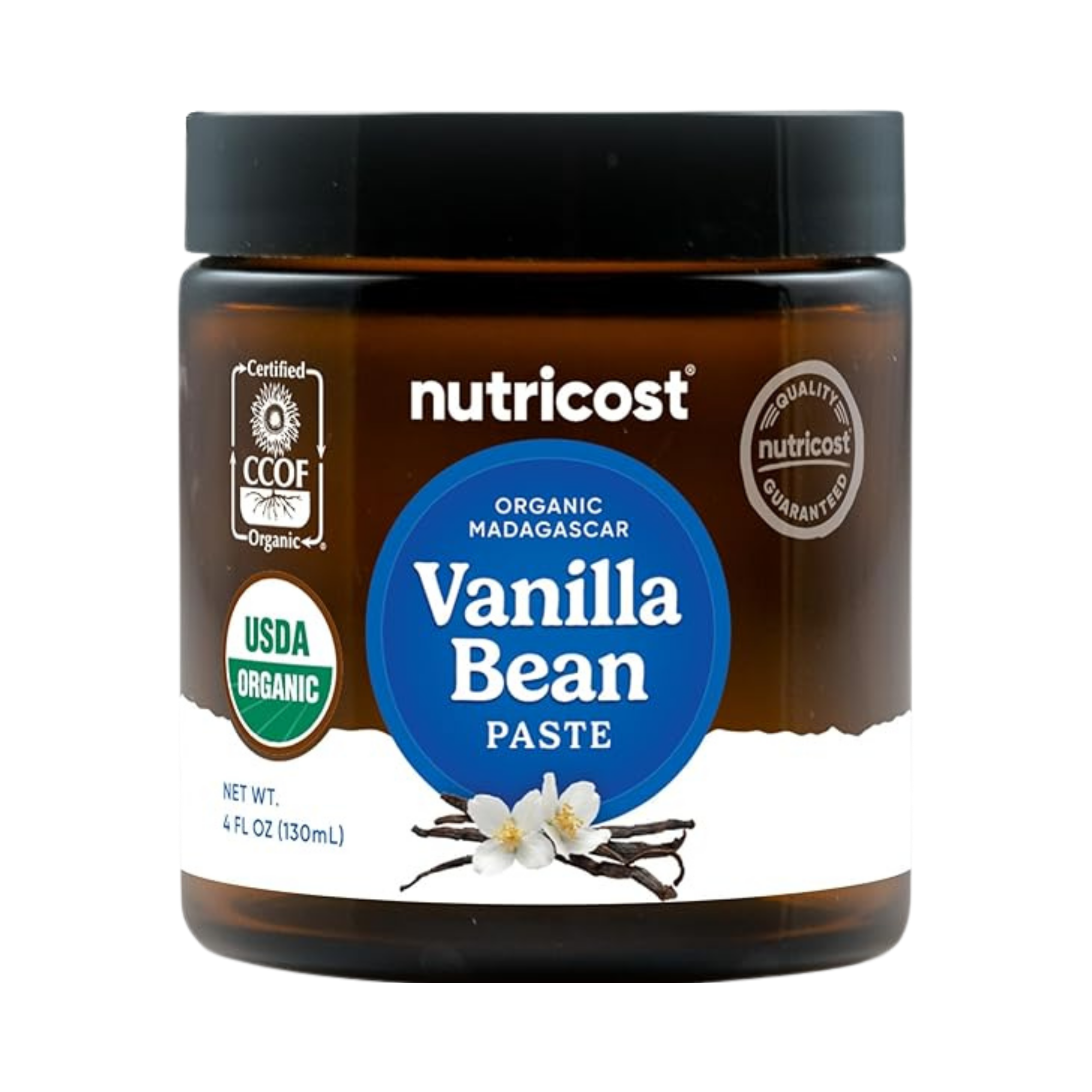 Nutricost Organic Madagascar Vanilla Bean Paste, 4 oz front packaging view