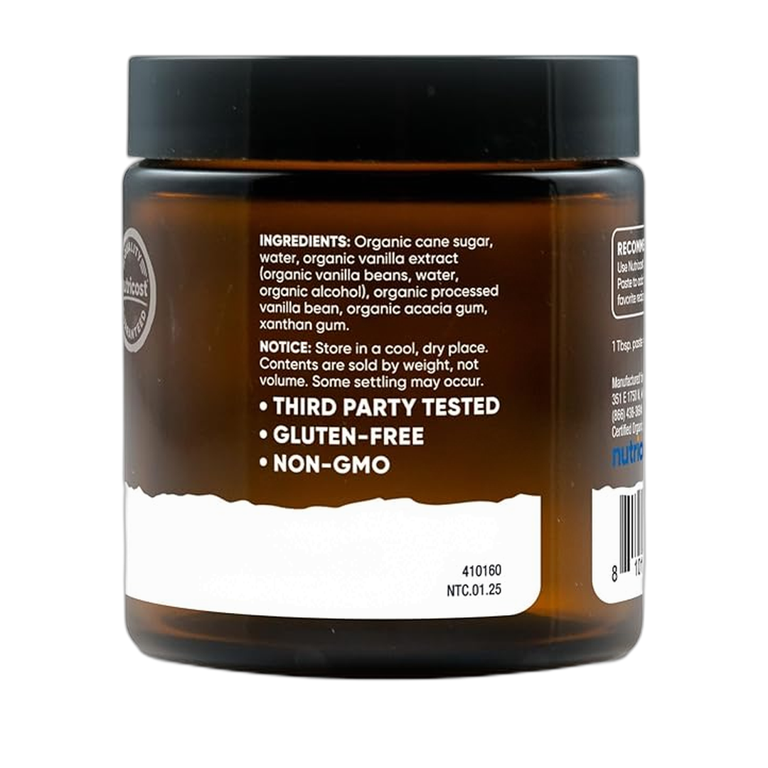 Nutricost Organic Madagascar Vanilla Bean Paste, 4 oz back packaging view