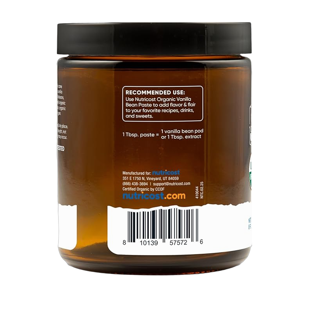 Nutricost, Organic Madagascar Vanilla Bean Paste, 8 oz back packaging view