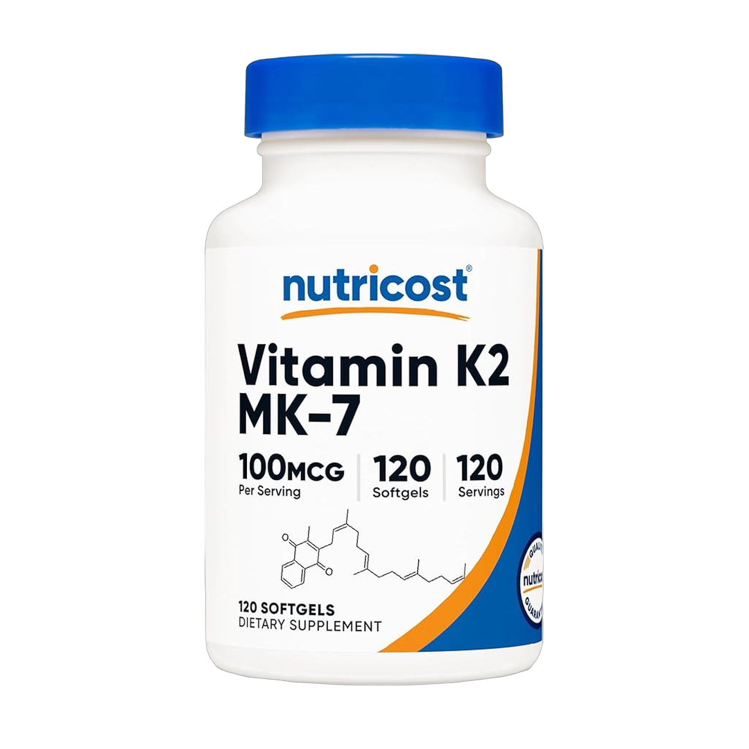Nutricost, Vitamin K2 MK-7, 100 mcg, 120 Softgels front packaging view