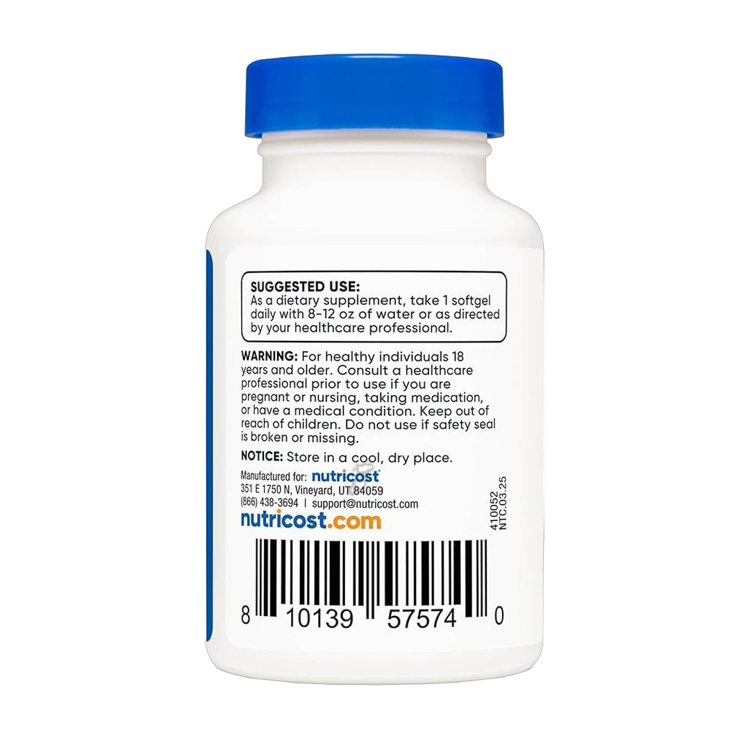 Nutricost, Vitamin K2 MK-7, 100 mcg, 120 Softgels packaging side view