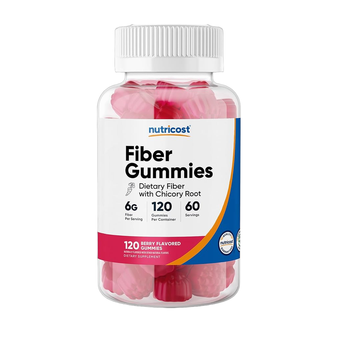 Nutricost, Fiber, Dietary Fiber With Chicory Root, Berry, 120 Gummies front packaging view